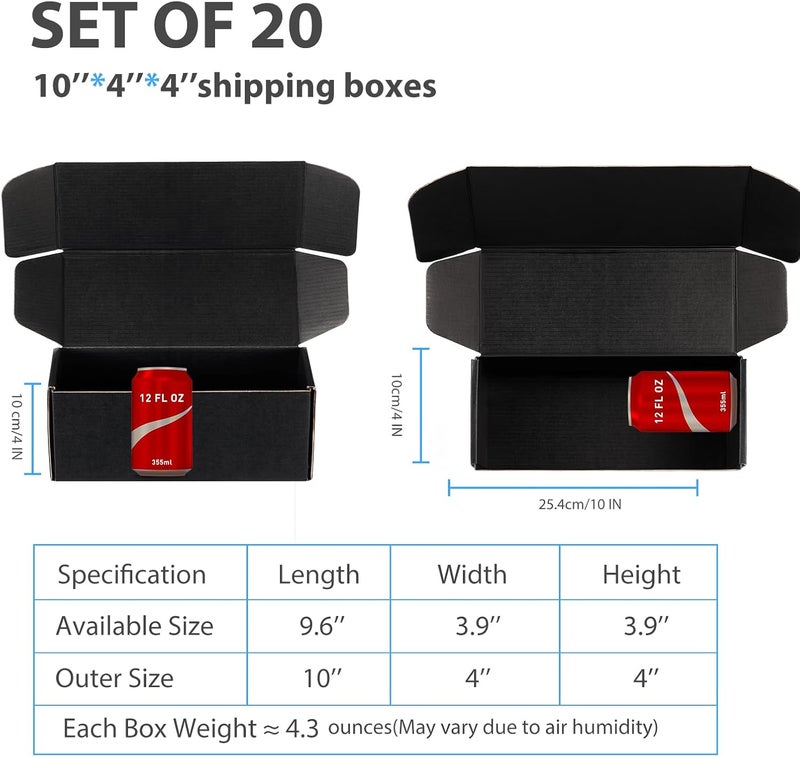 DUZCLI Small Shipping Boxes 10x4x4 Inches – Black Corrugated Cardboard Boxes (20-Pack) for Mailing, Packing, Small Business & Gift Packaging - Recyclable & Sturdy - Image 2